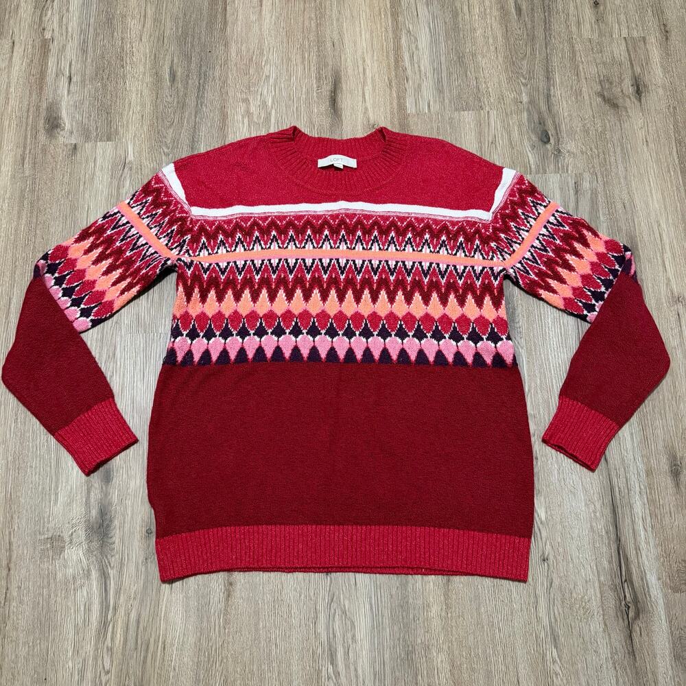 Loft Red Fair Isle Everyday Sweater Women’s Size Large